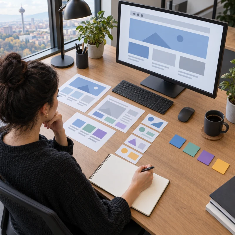 Web sitesinin sayfa yapısını ve teslim aşamalarını planlayan tasarımcı
